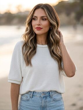 Adrianna Papell Women's Sweater Large Ivory/Gold